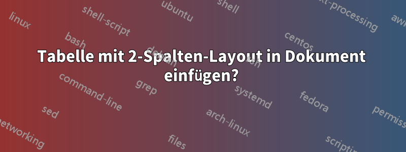 Tabelle mit 2-Spalten-Layout in Dokument einfügen?