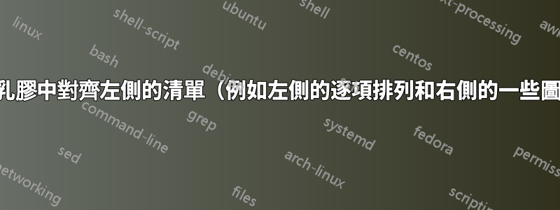 如何在乳膠中對齊左側的清單（例如左側的逐項排列和右側的一些圖形）？