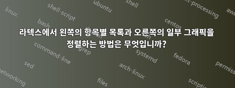 라텍스에서 왼쪽의 항목별 목록과 오른쪽의 일부 그래픽을 정렬하는 방법은 무엇입니까?