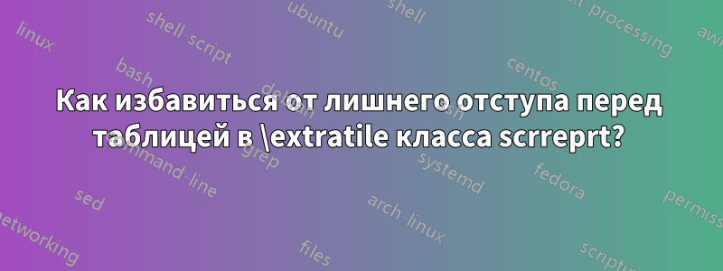 Как избавиться от лишнего отступа перед таблицей в \extratile класса scrreprt?