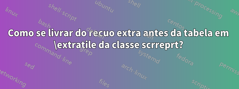 Como se livrar do recuo extra antes da tabela em \extratile da classe scrreprt?