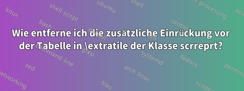 Wie entferne ich die zusätzliche Einrückung vor der Tabelle in \extratile der Klasse scrreprt?