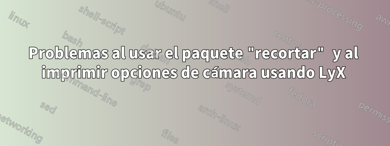 Problemas al usar el paquete "recortar" y al imprimir opciones de cámara usando LyX