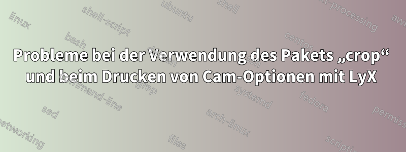 Probleme bei der Verwendung des Pakets „crop“ und beim Drucken von Cam-Optionen mit LyX