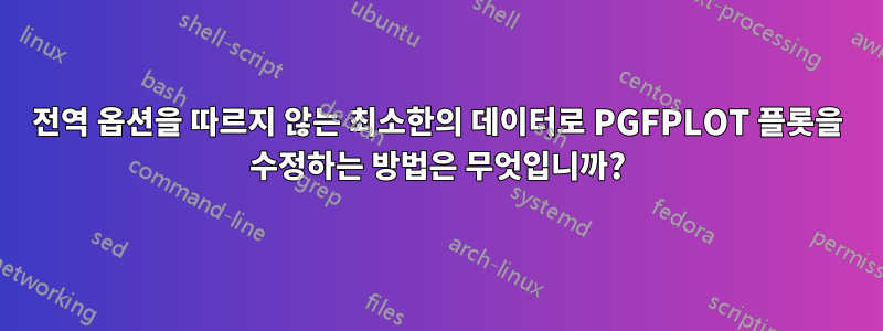 전역 옵션을 따르지 않는 최소한의 데이터로 PGFPLOT 플롯을 수정하는 방법은 무엇입니까?