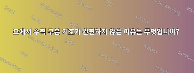표에서 수직 구분 기호가 완전하지 않은 이유는 무엇입니까?