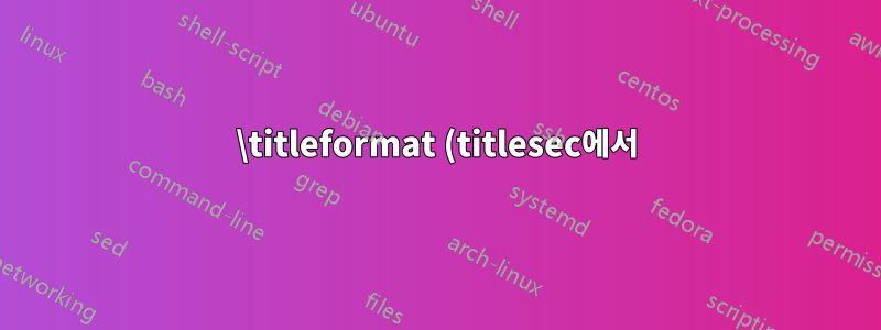 \titleformat (titlesec에서)은 장에 대한 수평선을 표시하지 않습니다