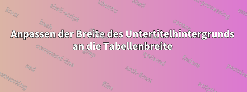 Anpassen der Breite des Untertitelhintergrunds an die Tabellenbreite