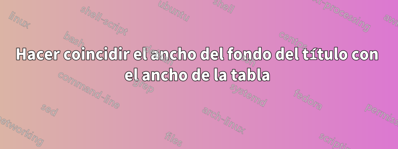 Hacer coincidir el ancho del fondo del título con el ancho de la tabla