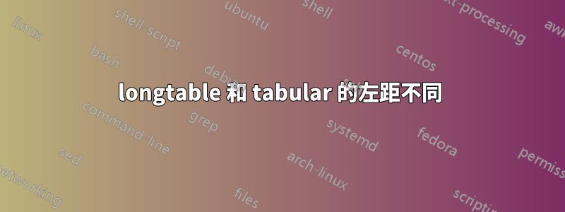 longtable 和 tabular 的左距不同