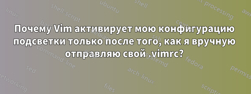 Почему Vim активирует мою конфигурацию подсветки только после того, как я вручную отправляю свой .vimrc?