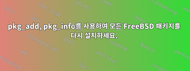 pkg_add, pkg_info를 사용하여 모든 FreeBSD 패키지를 다시 설치하세요.