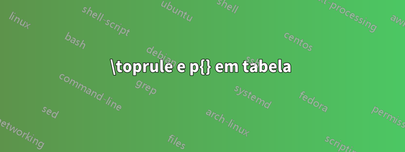 \toprule e p{} em tabela