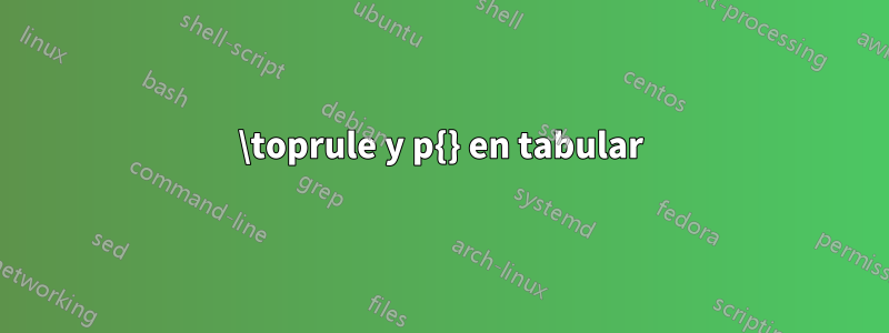 \toprule y p{} en tabular