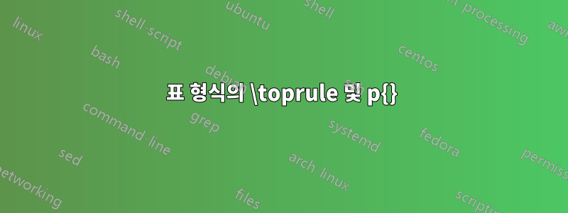 표 형식의 \toprule 및 p{}