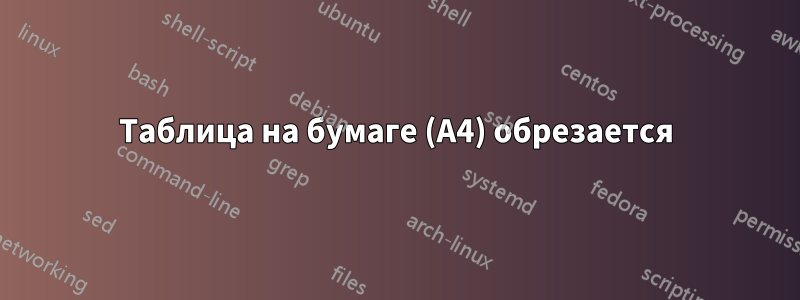 Таблица на бумаге (А4) обрезается