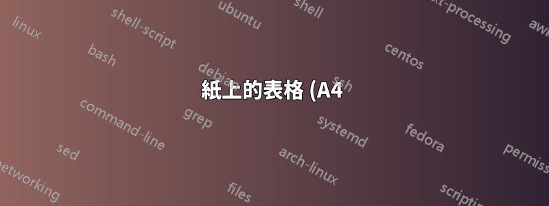 紙上的表格 (A4) 被切斷