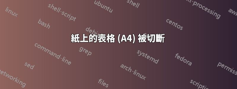 紙上的表格 (A4) 被切斷