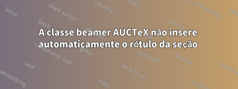 A classe beamer AUCTeX não insere automaticamente o rótulo da seção