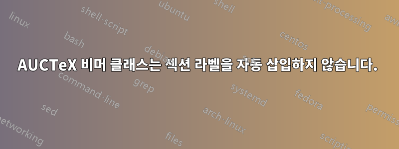 AUCTeX 비머 클래스는 섹션 라벨을 자동 삽입하지 않습니다.