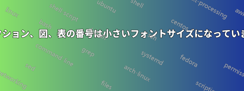 セクション、図、表の番号は小さいフォントサイズになっています 