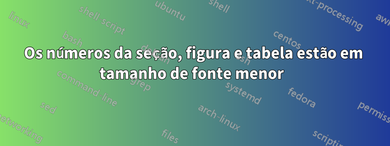 Os números da seção, figura e tabela estão em tamanho de fonte menor