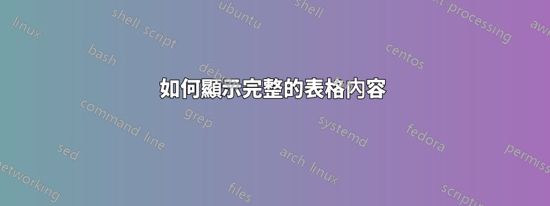 如何顯示完整的表格內容