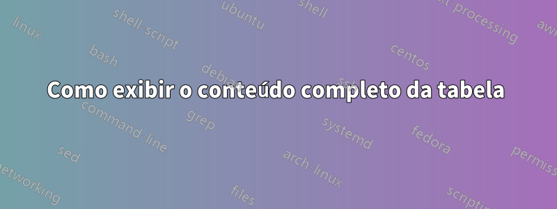 Como exibir o conteúdo completo da tabela