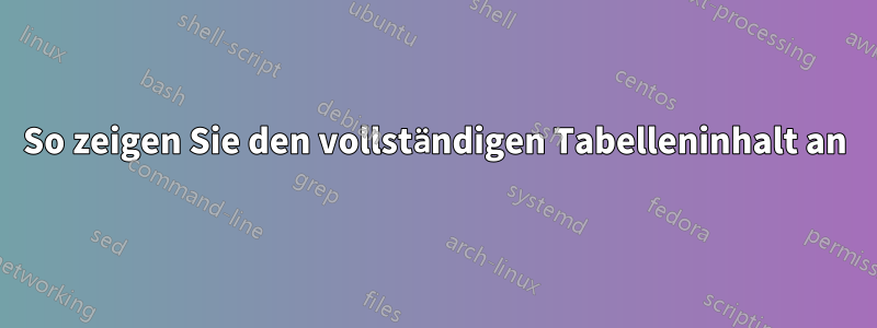 So zeigen Sie den vollständigen Tabelleninhalt an