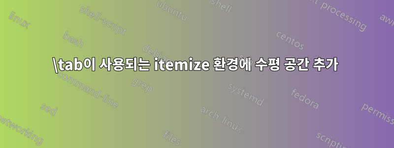 \tab이 사용되는 itemize 환경에 수평 공간 추가