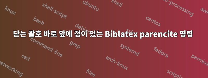 닫는 괄호 바로 앞에 점이 있는 Biblatex parencite 명령