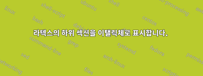 라텍스의 하위 섹션을 이탤릭체로 표시합니다.