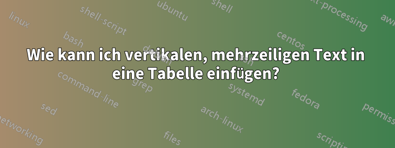 Wie kann ich vertikalen, mehrzeiligen Text in eine Tabelle einfügen?