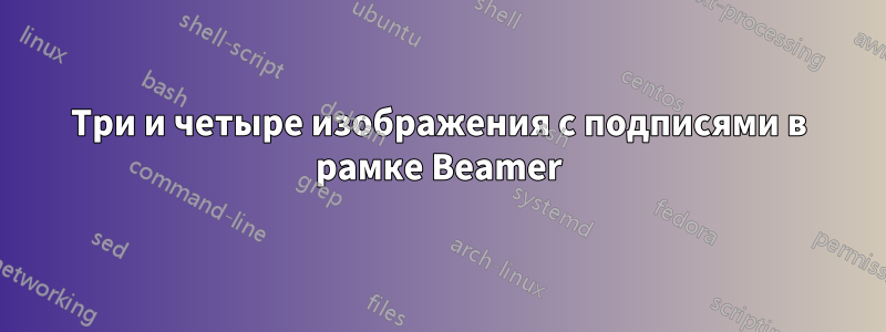 Три и четыре изображения с подписями в рамке Beamer