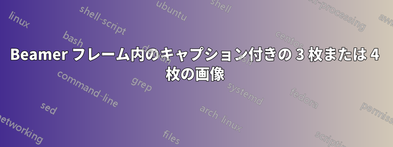 Beamer フレーム内のキャプション付きの 3 枚または 4 枚の画像