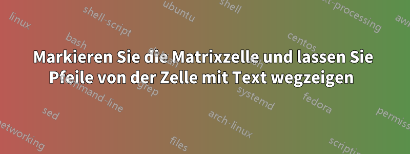 Markieren Sie die Matrixzelle und lassen Sie Pfeile von der Zelle mit Text wegzeigen 