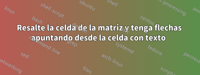 Resalte la celda de la matriz y tenga flechas apuntando desde la celda con texto 