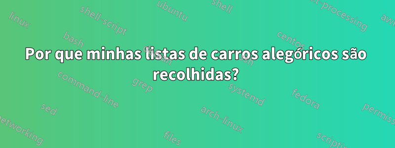 Por que minhas listas de carros alegóricos são recolhidas?