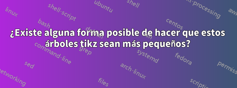 ¿Existe alguna forma posible de hacer que estos árboles tikz sean más pequeños?