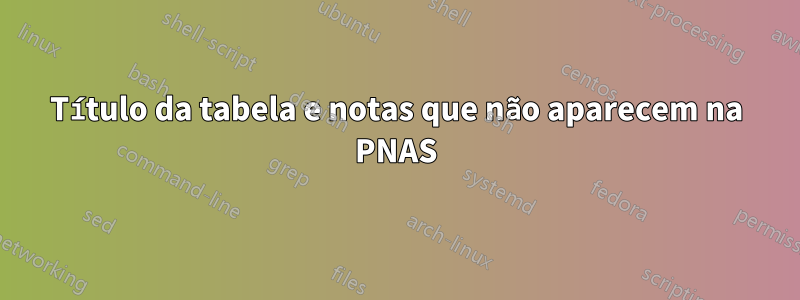 Título da tabela e notas que não aparecem na PNAS