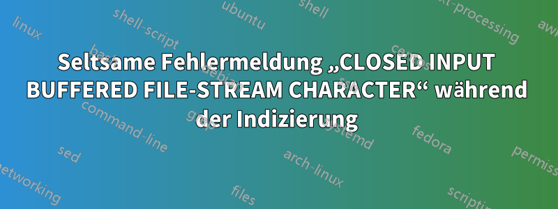 Seltsame Fehlermeldung „CLOSED INPUT BUFFERED FILE-STREAM CHARACTER“ während der Indizierung