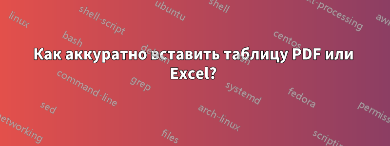 Как аккуратно вставить таблицу PDF или Excel?