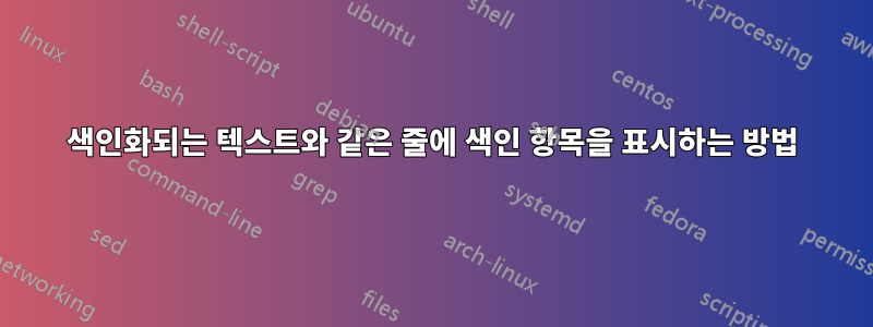 색인화되는 텍스트와 같은 줄에 색인 항목을 표시하는 방법