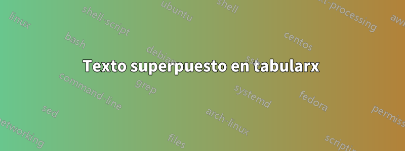 Texto superpuesto en tabularx