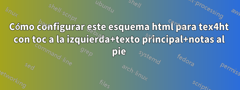 Cómo configurar este esquema html para tex4ht con toc a la izquierda+texto principal+notas al pie