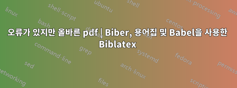 오류가 있지만 올바른 pdf | Biber, 용어집 및 Babel을 사용한 Biblatex