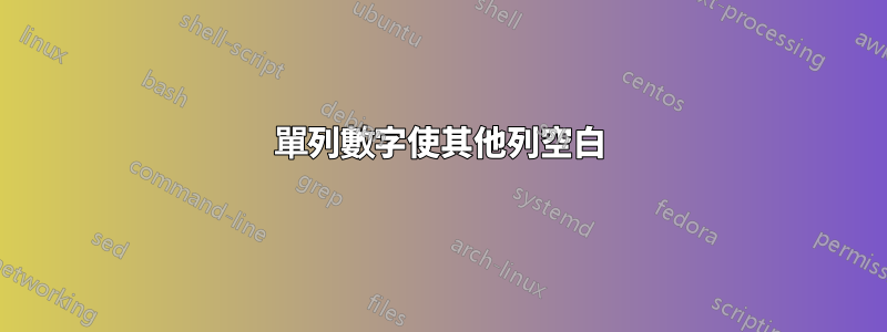 單列數字使其他列空白