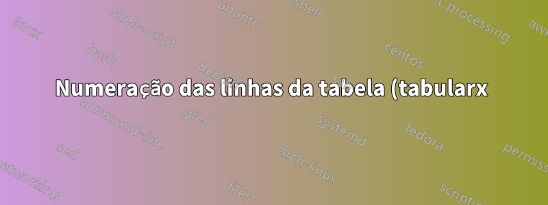 Numeração das linhas da tabela (tabularx)