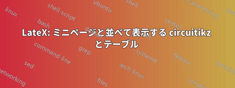 LateX: ミニページと並べて表示する circuitikz とテーブル