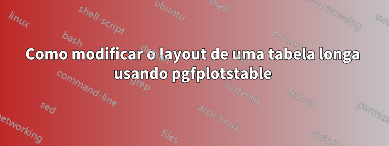 Como modificar o layout de uma tabela longa usando pgfplotstable